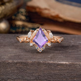 Kite Cut Nature-Inspired Amethyst Engagement Ring